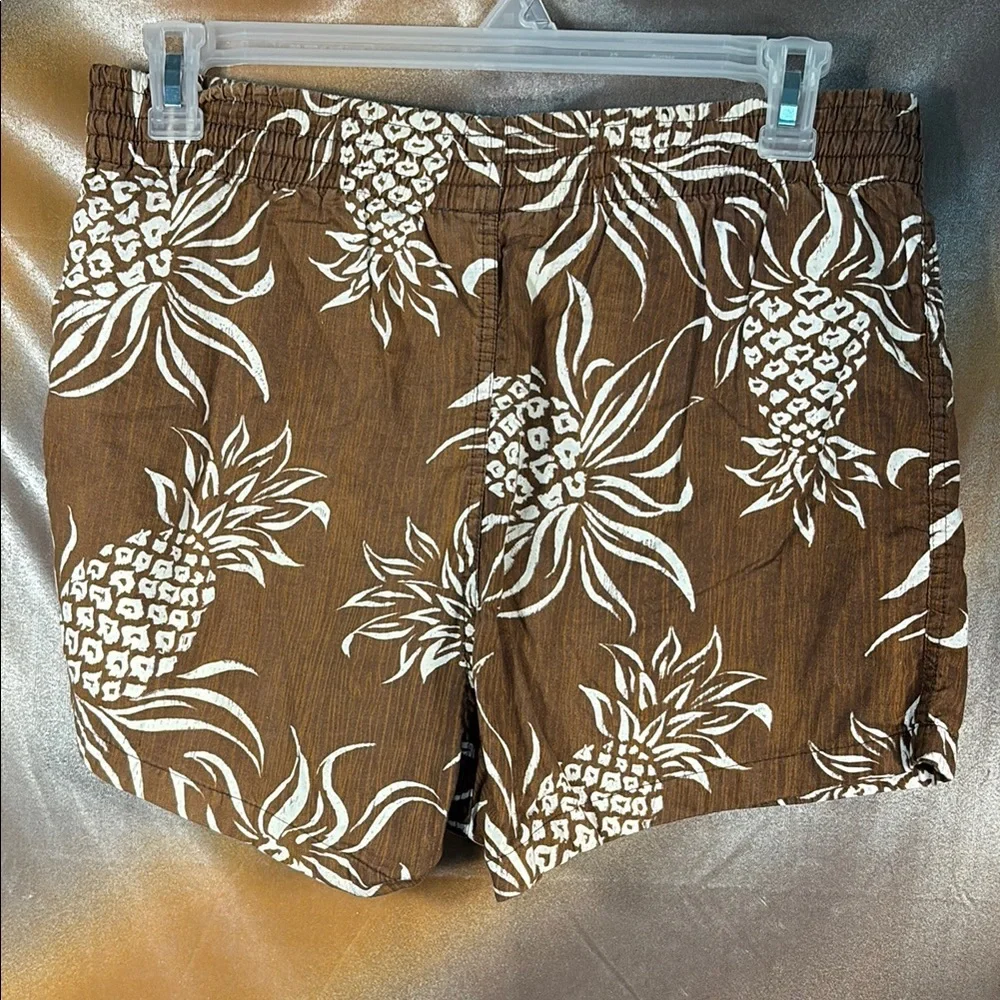Vintage cotton “made in Hawaii”swim trunks H1 Brown Pineapple Print‎ Shorts